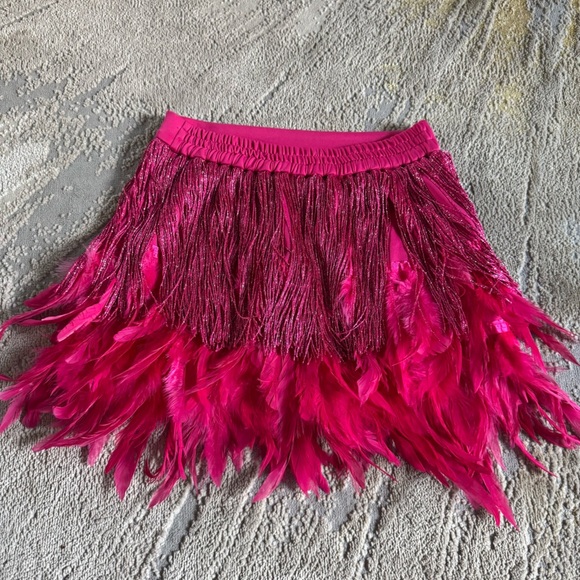 Judith March skirt pink fuchsia fringe feather mini elastic waist flapper small - Picture 8 of 9